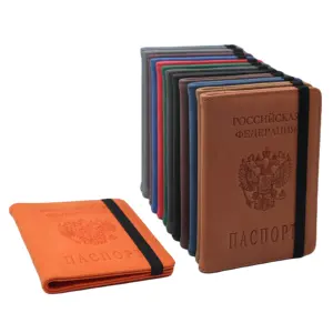 غطاء جواز سفر بشعار روسية من جلد الغزال، غطاء جواز سفر مزود بترددات الراديو RFID، حامل جواز سفر من الجلد المدبوغ المخصص بشهادة من الجلد الصناعي الصناعي المدبوغ