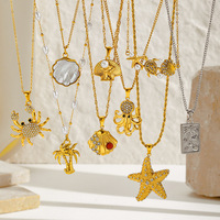 Collar de Moda con Colgante en Forma de Cangrejo, Incrustado con Circonitas, de Acero Inoxidable, Serie Océano, con Estrella de Mar y Concha, para Verano