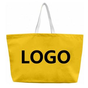 Sac fourre-tout de plage jaune en toile, grand format, réutilisable, idéal pour les courses, les voyages, les pique-niques et le camping - Vente en gros - Product Image 1