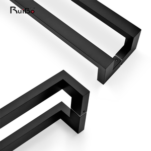 Tùy chỉnh màu đen mờ bốn uốn cong thép không gỉ Ống Vuông khách sạn Văn phòng xây dựng cửa kính lớn kéo xử lý - Product Image 5