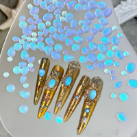 Nouvelles décorations pour ongles : combinaison de diamants ovales et en forme de goutte d'eau, en verre mat bleu, pour professionnels de l'onglerie