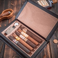 Estuche de Viaje Personalizado en Forma de Cuaderno, de Madera de Cedro y Cuero PU, para Cigarros/Humidores