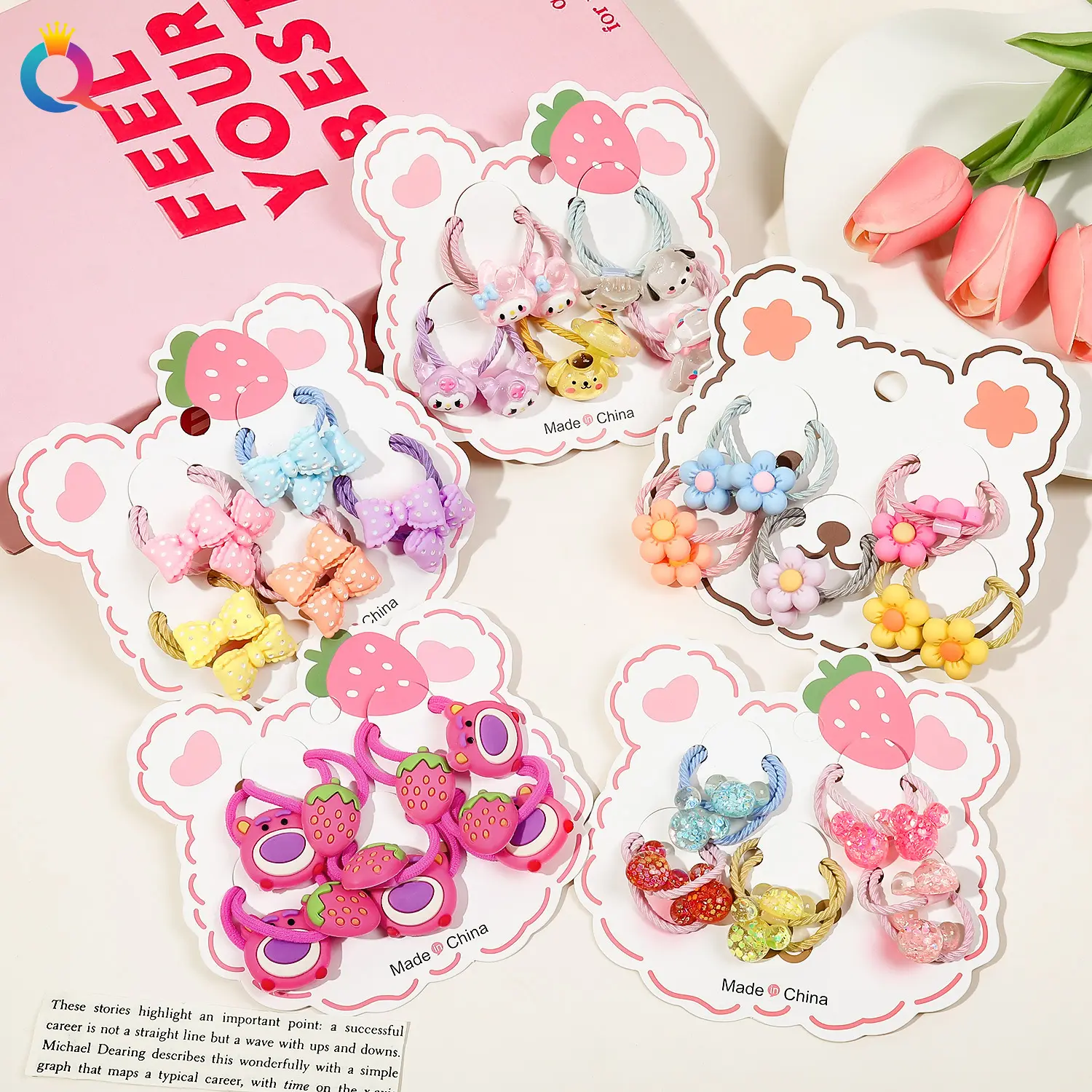 10 piece cute hair tie cartoon flower bear mickey bow knot elastic hair band for kid child