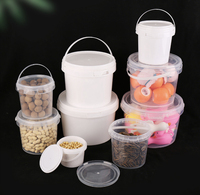 Lot de Seaux en Plastique PP Transparent avec Couvercle 300ML/500ML/1L/2L/3L/5L/6L/8L/10L, Conteneurs Vides pour Stockage de Liquides, Crèmes, Aliments, Pâtisserie et Cuisine