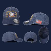 Gorra de Béisbol Estilo Dad Hat de Algodón Desgastado Vintage, con Parche Bordado Personalizado con Logotipo de Bandera, para Recuerdo del 250 Aniversario