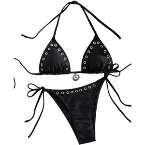 Ensemble bikini deux pièces personnalisé pour femme, maillot de bain extensible à bretelles croisées et œillets - Product Image 1
