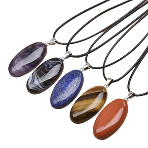 Collar con Colgante de Piedra Natural, Amatista, Lapislázuli, Howlita, Cuarzo Rosa, Gota Roja, Cordón Encerado, Regalo de Cumpleaños, Clásico, Unisex, para Fiestas - Product Image 1