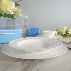 Juego de <span class=keywords><strong>vajilla</strong></span> de cerámica de la serie en relieve blanco puro para platos y cuencos de cocina occidental para niños - Product Image 6