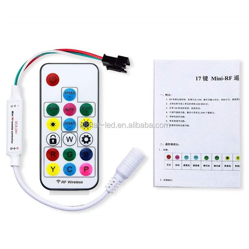 Vonew Star 2048 Pixels Max Controlled SP104E RF Remote 17Key Wireless Mini Dimmers DC RGBIC LED Pixel Strip Light Controller