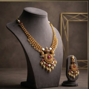 Conjunto de Collar y Aretes con Cuentas Doradas, Joyería Étnica para Bodas y Fiestas para Mujeres - Product Image 4