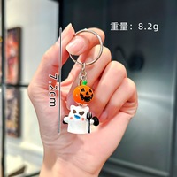 Porte-clés d'Halloween personnalisé en céramique brillante, avec breloque fantôme et citrouille mignons, et chaîne argentée, cadeau pour invités de fête