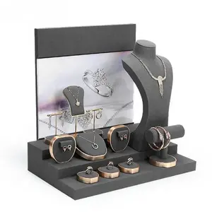 Display di gioielli in metallo grigio VANLOCY alla moda per negozio di gioielli di lusso oggetti di scena per gioielli in microfibra stand display set