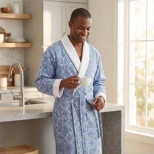 Peignoir en tricot doux double couche de qualité supérieure unisexe - Extérieur en microfibre imprimé avec doublure en polaire chaude pour l'hiver et comme cadeau - Product Image 5