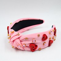Nouveau serre-tête pour femme, idéal pour la Saint-Valentin et la saison des mariages, en tissu, orné de cœurs, de diamants et de sequins, accessoire tendance noué