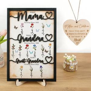 Adorno DE MADERA PARA EL Día de la madre, nombre, flor de cumpleaños, señalización de madera de doble capa personalizada, una pieza personalizada - Product Image 3