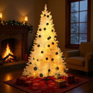 Sapin de Noël artificiel de 7,5 pieds avec lumières LED blanches chaudes, décorations d'intérieur, base autoportante en plastique - Product Image 2