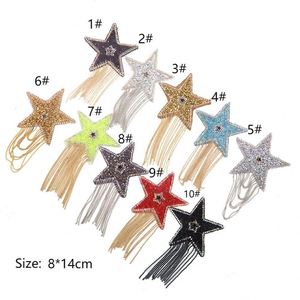 Wholesale Custom Iron on Rhinestone <b>Trim</b> Star Patch With <b>Bead</b> Tassel for Hoodies - Product Image 2