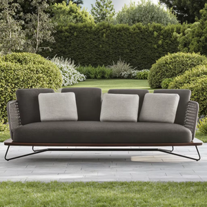 Fabricantes de muebles de mimbre Juego de sofás pequeños <span class=keywords><strong>Sofá</strong></span> de exterior Juego de comedor <span class=keywords><strong>Cheslong</strong></span> <span class=keywords><strong>Sofá</strong></span> de esquina de ratán para exteriores al aire libre - Product Image 1