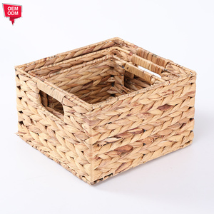 Natural Water Hyacinth Storage <strong>Baskets</strong>, Rectangular <strong>Basket</strong> Woven <strong>Cube</strong> Storage Bin with Chalkboard and Marker - Product Image 2