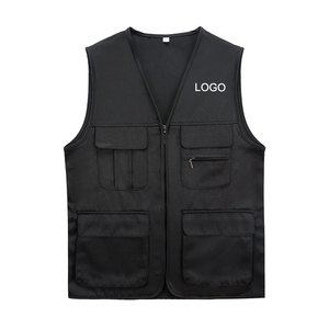 Gilet de Pêche Homme Sans Manche Multi-poches Col V Couleur unie Noir