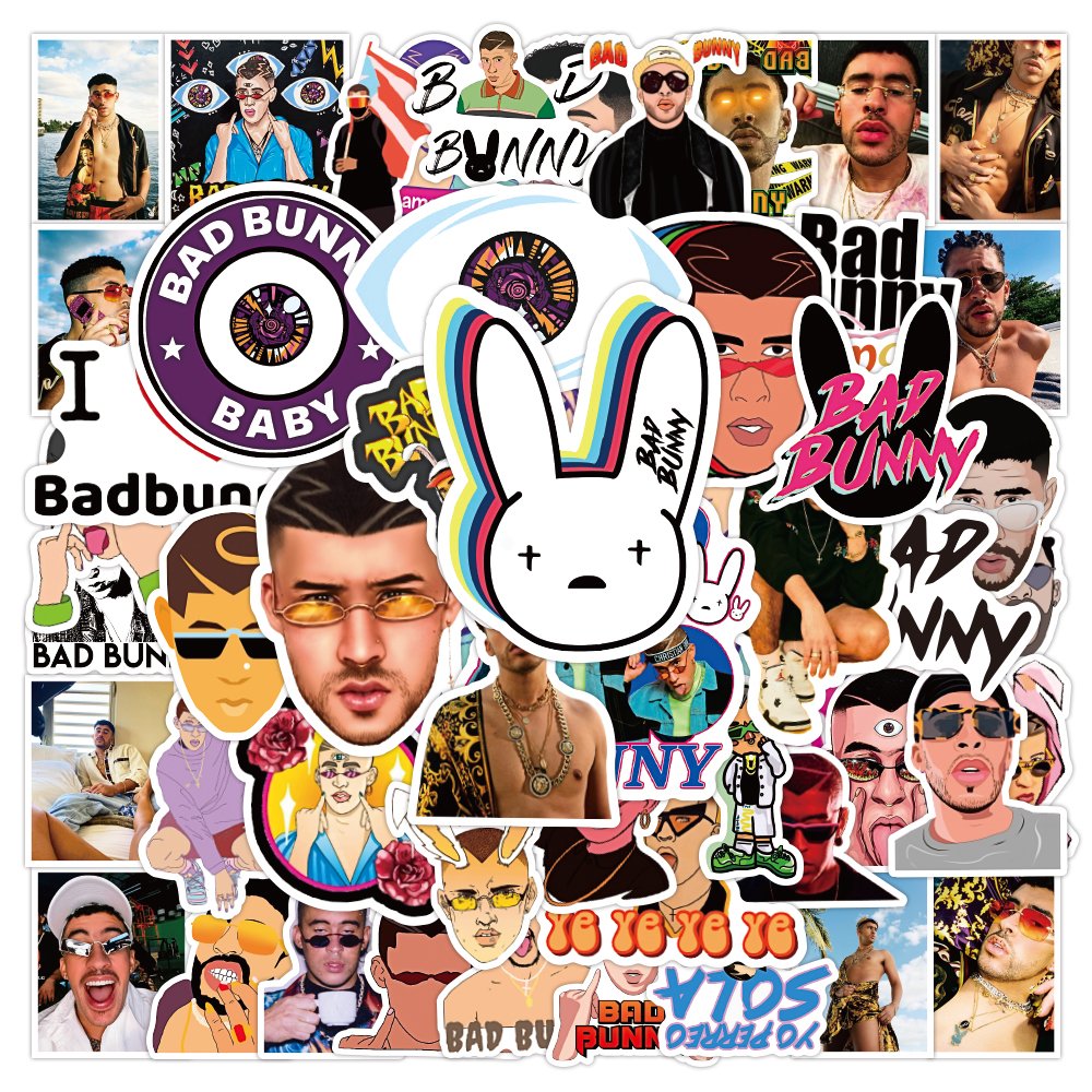 50 шт./упак. водонепроницаемый певица плохой кролик Наклейки Скейтборд мотоцикла гитары камера ноутбука наклейки для велосипедов, игрушки для детей