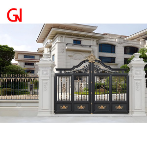 Portails battants doubles en <span class=keywords><strong>fer</strong></span> forgé et aluminium sur mesure, <span class=keywords><strong>portail</strong></span> d'entrée de villa moderne de luxe - Product Image 2