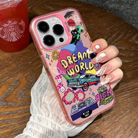 Coque de téléphone tendance avec design graffiti d'aliens pour iPhone 16 15 Pro Max 14 13, couleur IMD argentée, dos rigide antichoc