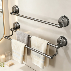 Porte-serviettes de salle de bain à ventouse sans perçage, support mural, simple et double - Product Image 4