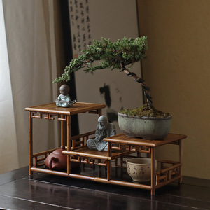 Étagère de rangement pour théière Hongxiangfei, étagère de présentation antique multi-compartiments, étagère de présentation en bambou pour objets culturels - Product Image 1