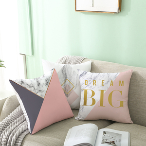 홈 장식용 현대 럭셔리 스퀘어 베개 핑크 회색 기하학적 대리석 인쇄 쿠션 커버 - Product Image 5