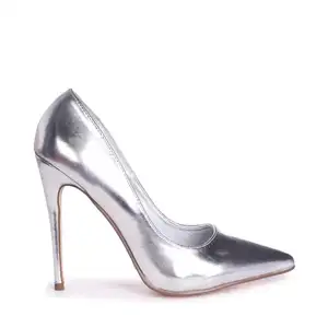Ladies Silver Metallic Pointed Court High Heels Sandals Use Good Quality and Make Women Shoes High (5cm-8cm) Spike Heels PU PK