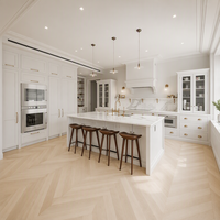 Meubles de cuisine classiques sur mesure, vitrine à perles style Shaker, poignée en laiton, ensemble en MDF pour projets de villas et hôtels