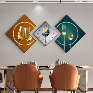 Cuadro de Porcelana de Tres Paneles con Diseño Nórdico para Sala de Estar, <span class=keywords><strong>Pintura</strong></span> Moderna Minimalista para Pared de Fondo de Sofá, Cuadro con Reloj - Product Image 2