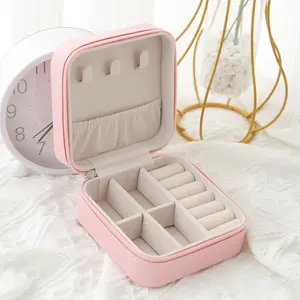 Custom Logo Printed Small Travel Jewelry Box Popular Gift Leather Ring Earring Necklace Boxes Creative Storage Case