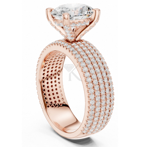 Anillo de Diamantes Ovalado de Lujo en Oro Amarillo Sólido con Múltiples Hileras de Pavé, Banda Gruesa, Joyería Nupcial, Anillo de Compromiso Elegante - Product Image 5