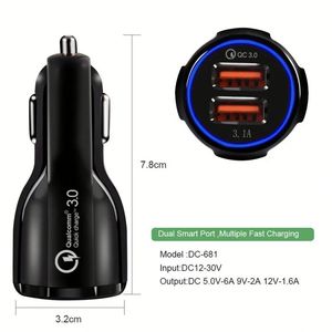 ราคาขายส่ง ที่ชาร์จในรถยนต์ USB QC3.0 ชาร์จเร็ว ที่ชาร์จโทรศัพท์ในรถยนต์แบบสองพอร์ต สำหรับโทรศัพท์มือถือ - Product Image 2