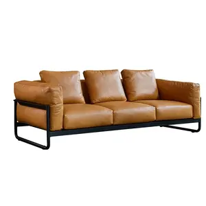 豪华家具客厅经典沙发套舒适棕色真皮沙发单人和3人座真皮躺椅沙发