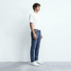 Jeans Clásicos de Pierna Recta para <span class=keywords><strong>Hombre</strong></span>, Pantalones de Mezclilla Elástica de Algodón Lavado Azul Vintage, Pantalones Casuales Retro de Negocios para <span class=keywords><strong>Hombre</strong></span> - Product Image 3