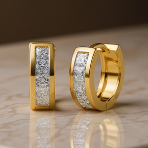 Orecchini classici con diamanti placcati in oro per donna, diamanti naturali taglio baguette, colore G, da indossare tutti i giorni, modello E2247 - Product Image 2