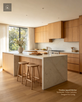 Meubles en bois durables et intemporels XINGRUO « Conçus pour la vie » avec îlot en marbre cascade de luxe et finition sans poignées