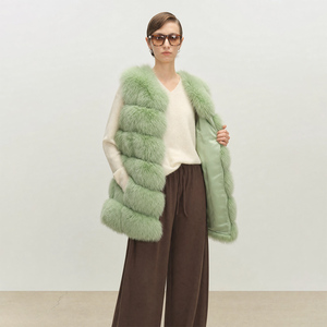 <span class=keywords><strong>Gilet</strong></span> di Lusso in Vera Pelliccia di Volpe <span class=keywords><strong>Verde</strong></span> per <span class=keywords><strong>Donna</strong></span>, Lunghezza Media, Senza Maniche, Produzione OEM all'Ingrosso - Product Image 5