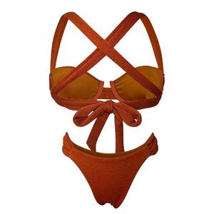 도매 사용자 정의 해변 섹시한 소녀 크로스 타이 업 비키니 비치웨어 제조 수영복 - Product Image 2