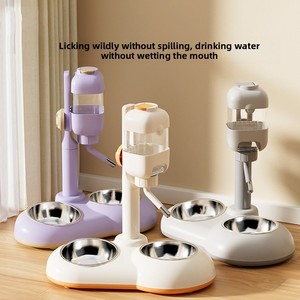 Distributeur d'eau et de nourriture pour animaux de compagnie à hauteur réglable, double gamelle en acier inoxydable, anti-renversement, bouteille d'eau automatique pour chiens et chats, fournitures pour animaux de compagnie - Product Image 4