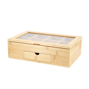 Wooden Tea <b>Storage</b> <b>Box</b> Flip Top <b>Drawer</b> Organizer Rectangle Eco-Friendly Desktop <b>Storage</b> For Tea Coffee Bag Gift Present - Product Image 5