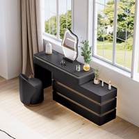 Ensemble de coiffeuse moderne en bois massif avec miroir éclairé et rangement pour usage hôtelier