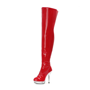 Bottines cuisse haute <span class=keywords><strong>femme</strong></span> talon 13cm style ajouré bride arrière bout ouvert talon 5 pouces bottes au-dessus du genou tendance - Product Image 4