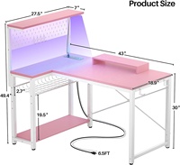 Bureau de jeu avec LED et étagères de rangement, petit bureau pour petit espace, bureau d'étude simple pour étudiant, table pour ordinateur portable