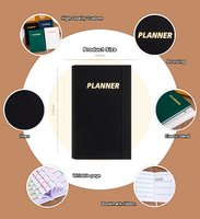 Carnet de notes personnalisé avec logo, couverture rigide en lin ou tissu PP, format A5, ligné, planificateur mensuel d'objectifs, noir