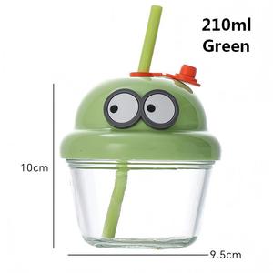 Bicchiere in Vetro Trasparente da 210ml (7oz) con Tappo in Plastica PP Colorato e Cannuccia, Vendita all'Ingrosso - Product Image 4