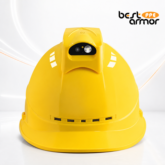 Custom Construction Smart Helmet ABS GPS Hard Hat with White Climbing Light & 4G Wifi Live Camera for Head Protection